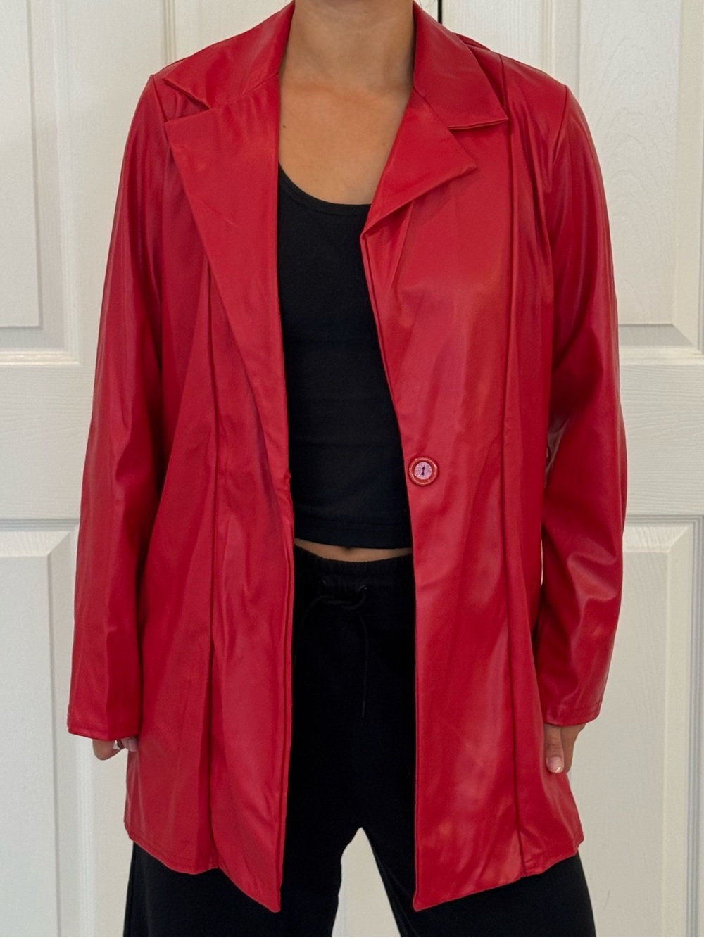 PrettyLittleThing Red Longline Faux Leather Blazer